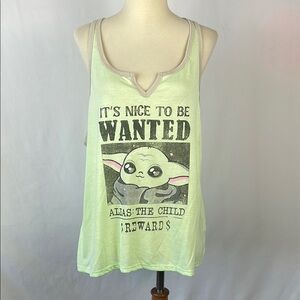 Star Wars Lime Green Graphic Tank with Cute Grogu Wanted Poster -Size XL (16-18)